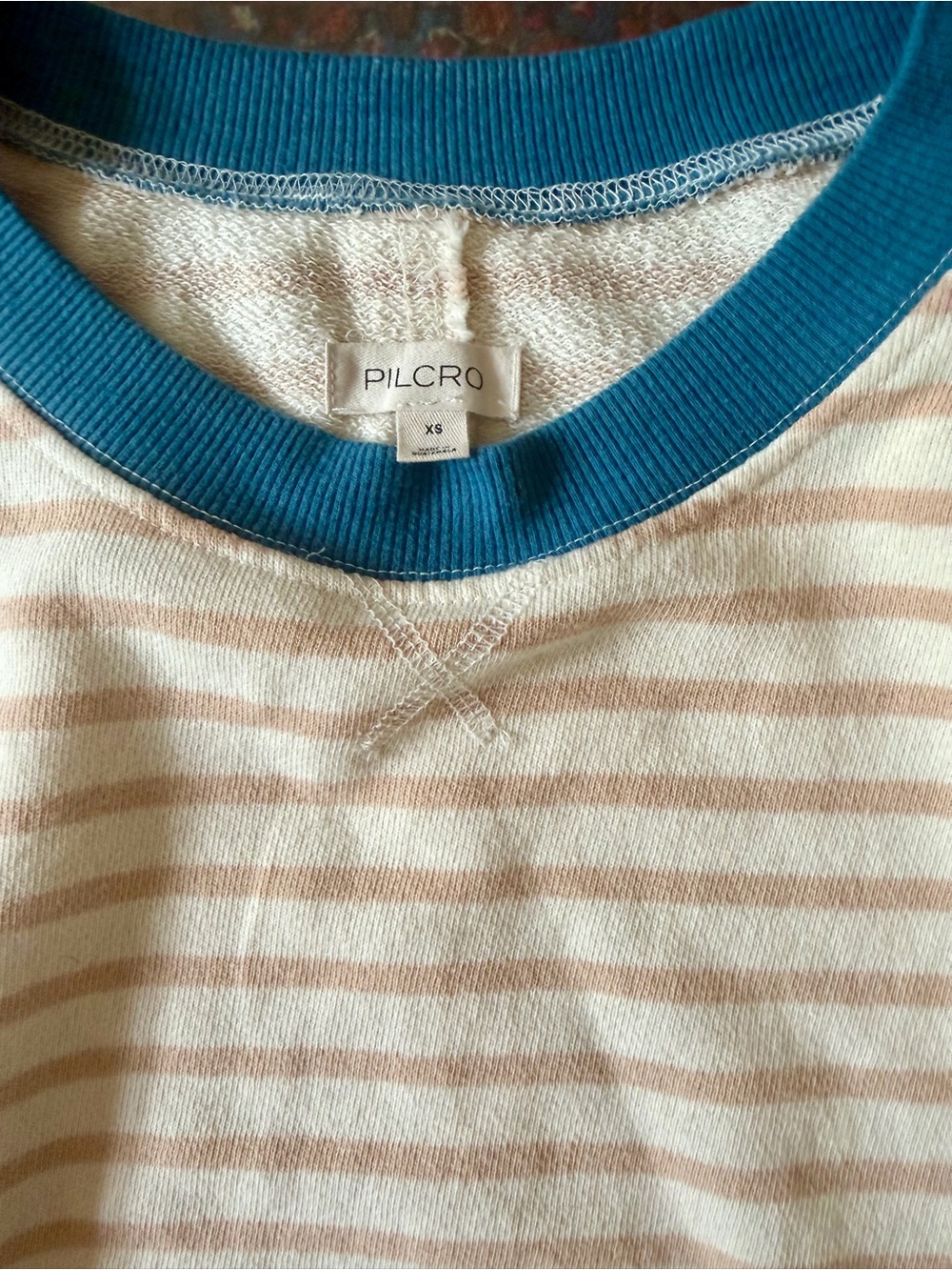 Pilcro Women's Striped Crewneck Sweater in Teal, Beige & Cream